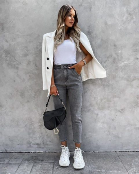 С чем носить серые джинсы: образы с серыми джинсами с фото и видео